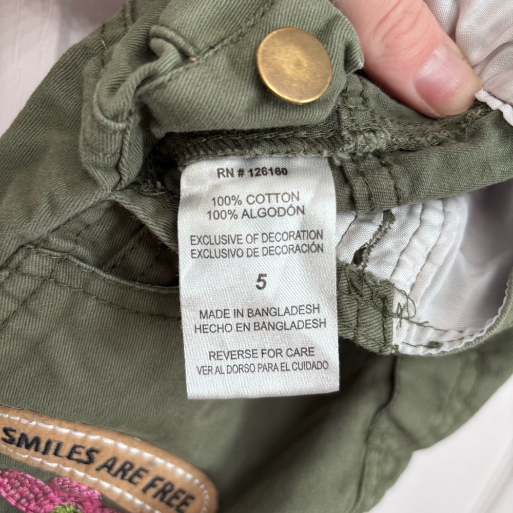 Embroidered Short Overalls | Girls 5 | Olive Green - Picture 5 of 7
